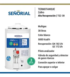 Termotanque Señorial 30Lts MG Zafiro C Sup/Inf - Imagen 2