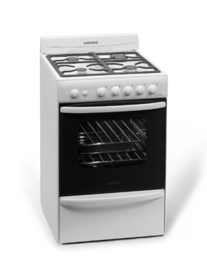 Cocina Longvie 18501BF blanca, 56 cm, encendido a una mano, reja fundicion